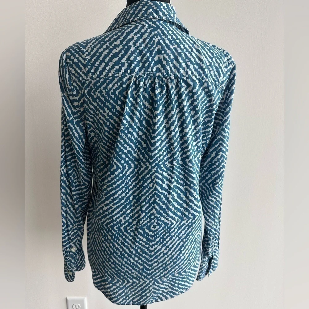 J.Crew Teal Patterned Half Button-up
